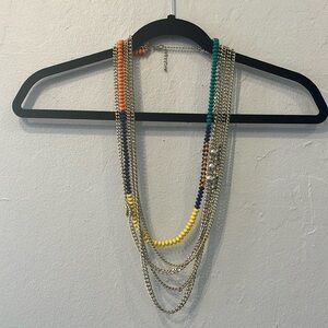 Multicolor asymmetrical gold chain necklace